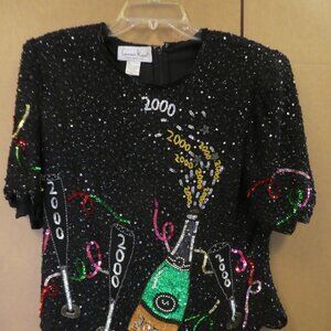Laurence Kazar XL Sequin Silk Top
